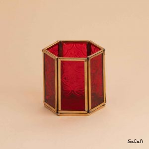 شمعدان برنجی شیشه ای هندی