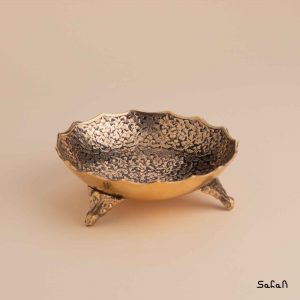 کاسه سه پایه برنجی میناکاری طرح تاج هندی