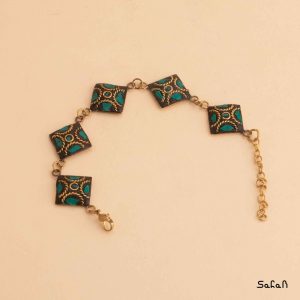 دستبند زنجیری سنگی رنگی هندی دست ساز برنجی