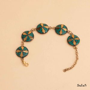 دستبند زنجیری سنگی هندی دست ساز برنجی دایره
