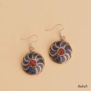 گوشواره قلاب دار سنگی رنگی برنجی دست ساز هندی
