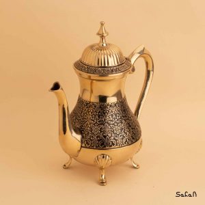 قوری پایه دار برنجی طلایی طرح تاج هندی