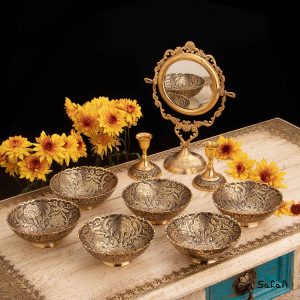 ست هفت سین برنجی طلایی هندی (بدون آیینه و شمعدان)