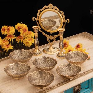 ست هفت سین برنجی طلایی هندی (بدون آیینه و شمعدان)