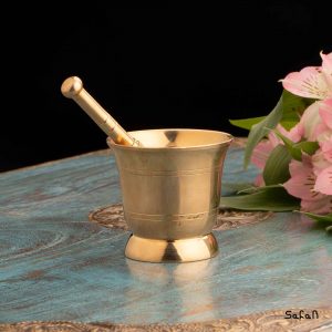 هاون برنجی طلایی مدل 4 خط هندی