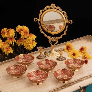 ست هفت سین برنجی میناکاری هندی (بدون آیینه و شمعدان)