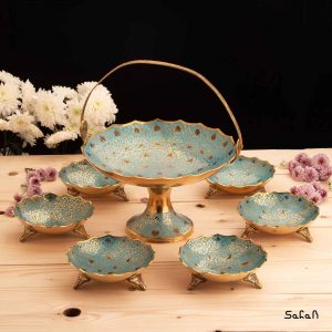 ست پذیرایی برنجی میناکاری فیروزه ای هندی