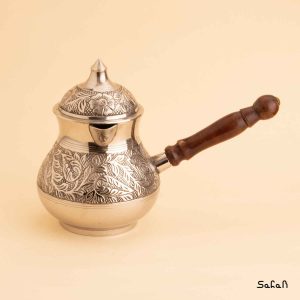 قهوه جوش برنجی نقره ای در دار هندی