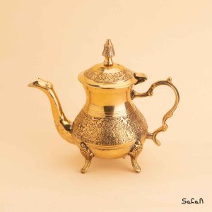 قوری پایه دار برنجی طلایی طرح طاووس هندی