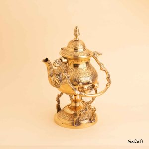 قوری وارمردار برنجی طلایی طرح طاووس هندی