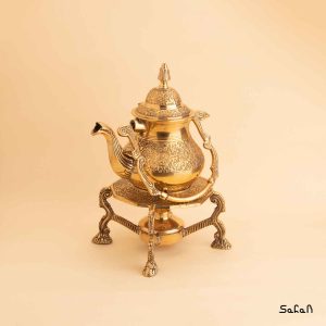قوری وارمردار برنجی طلایی طرح طاووس هندی