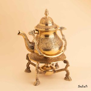 قوری وارمردار برنجی طلایی طرح طلووس هندی
