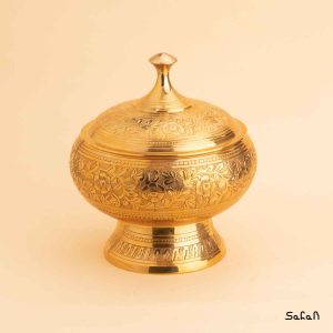 شکلات خوری پایه دار قلمزنی برنجی طلایی هندی