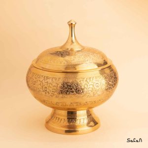 شکلات خوری پایه دار قلمزنی برنجی طلایی هندی