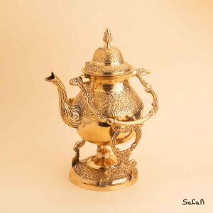قوری وارمردار برنجی طلایی طرح طاووس هندی
