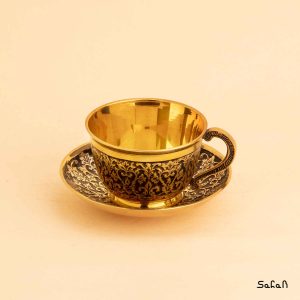 فنجان و نعلبکی برنجی طلایی هندی طرح تاج