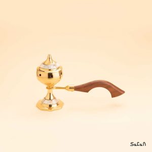 اسپند دود کن برنجی و صدفی طلایی هندی دسته چوبی