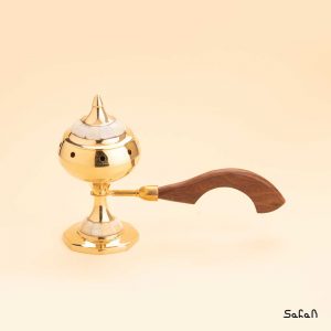 اسپند دود کن برنجی و صدفی طلایی هندی دسته چوبی