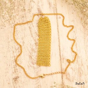 زیورالات گردنبند اویز دار توری رو لباسی هندی طلایی برنجی
