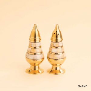 ظرف برنجی و صدفی هندی نمکدان طلایی