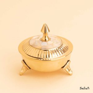 ظرف برنجی و صدفی هندی قندان طلایی