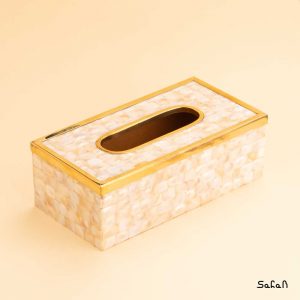 جعبه دستمال برنجی و صدفی هندی طلایی