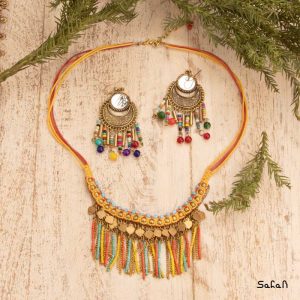 بدلیجات ست گوشواره و گردنبند دست ساز برنجی هندی