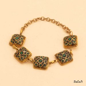 دستبند برنجی دست ساز هندی سنگی