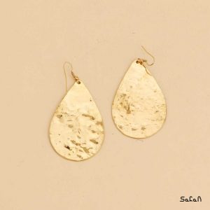 گوشواره تخته ایی برنجی هندی قلاب دار طلایی و نقره ایی دست ساز ساده