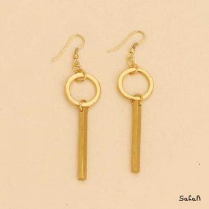 گوشواره اویز دار میله ایی برنجی هندی قلاب دار طلایی و نقره ایی دست ساز ساده