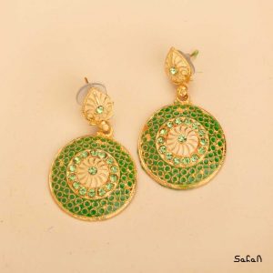گوشواره هندی طلایی دستساز میخی رنگی نگین دار