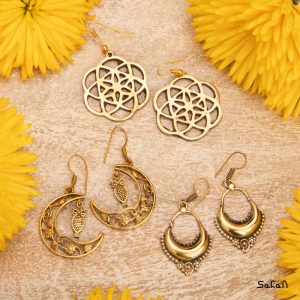 گوشواره هندی برنجی طلایی قلاب دار دستساز