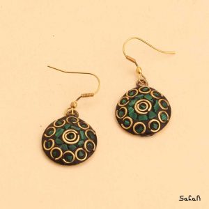 گوشواره هندی قلاب دار رنگی ستاره ایی گرد برنجی سنگی دست ساز