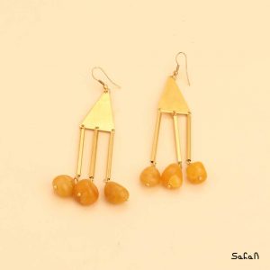 گوشواره هندی برنجی منگوله دار سنگی اویز دار رنگی قلاب دار