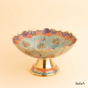میوه خوری برنجی میناکاری پایه دار دورو