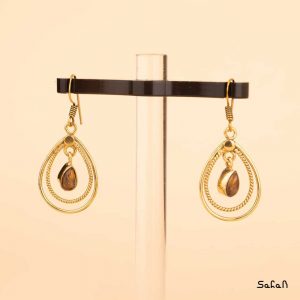 بدلیجات زیورآلات گوشواره سنگی قلاب دار نگینی حلقه ایی لوستری برنجی طلایی دستساز