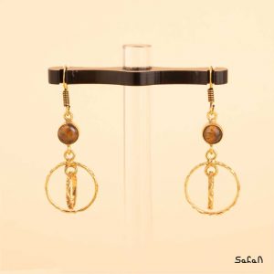 بدلیجات زیورآلات گوشواره سنگی قلاب دار نگینی حلقه ایی لوستری برنجی طلایی دستساز چوبی