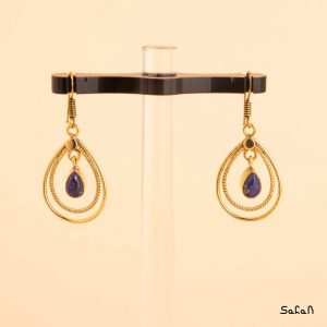 بدلیجات زیورآلات گوشواره سنگی قلاب دار نگینی حلقه ایی لوستری برنجی طلایی دستساز