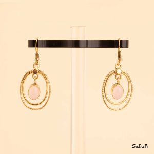 بدلیجات زیورآلات گوشواره سنگی قلاب دار نگینی حلقه ایی لوستری برنجی طلایی دستساز