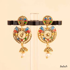 زیورالات گوشواره هندی لوستری میخی آویزی دستساز مرواریدی مهره ایی