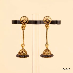زیورالات گوشواره هندی لوستری میخی آویزی دستساز مرواریدی مهره ایی طلایی