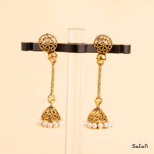 زیورالات گوشواره هندی لوستری میخی آویزی دستساز مرواریدی مهره ایی طلایی