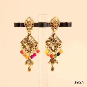 زیورالات گوشواره هندی لوستری میخی آویزی دستساز مرواریدی مهره ایی طلایی