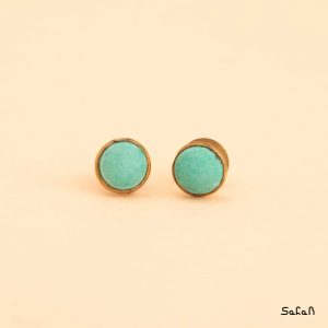 زیورالات گوشواره هندی میخی سنگی کوچک دستساز برنجی مهره ایی طلایی رنگی فیروزه