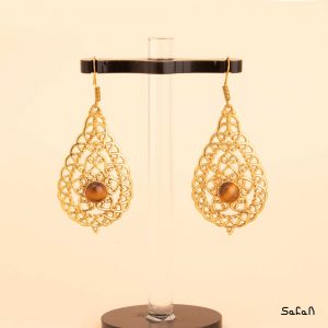زیورآلات بدلیجات گوشواره قلاب دار برنجی سنگی نگین دار هندی طلایی لوستری رنگی