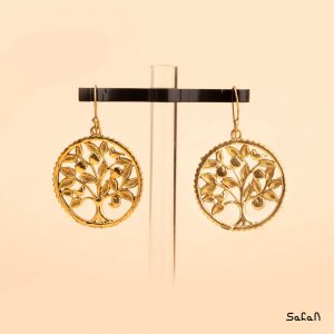 زیورآلات بدلیجات گوشواره قلاب دار برنجی درختی هندی طلایی لوستری رنگی