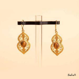زیورآلات بدلیجات گوشواره قلاب دار برنجی سنگی نگین دار هندی طلایی لوستری رنگی