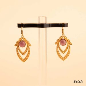 زیورآلات بدلیجات گوشواره قلاب دار برنجی سنگی نگین دار هندی طلایی لوستری رنگی