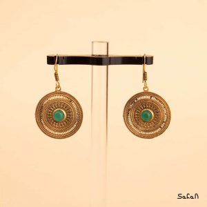 زیورآلات بدلیجات گوشواره قلاب دار برنجی سنگی نگین دار هندی طلایی لوستری رنگی