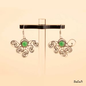 زیورآلات بدلیجات گوشواره قلاب دار برنجی سنگی نگین دار هندی طلایی لوستری رنگی